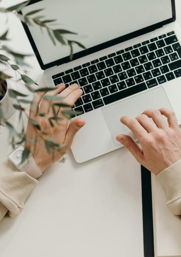 laptop and man's hands