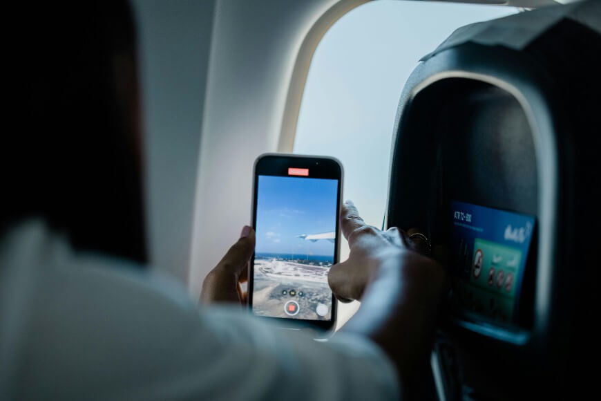 taking a photo from a plane window